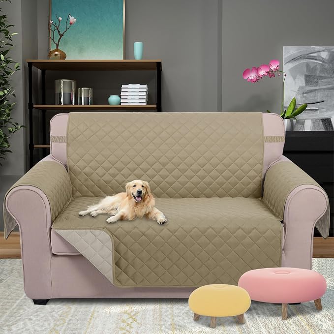 U-NICE HOME Loveseat Sofa Cover for 2 Cushion Couch, Light Camel/Beige | 45''Loveseat Cover Washable, Pet Friendly, Elastic Straps, Water Repellent, Furniture Protector for 2 Cushion - Image 2