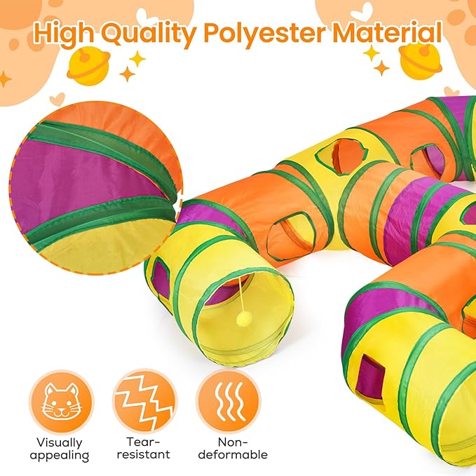 Petizer H-4-Way Collapsible Cat Tunnels for Kittens Indoor Entertainment, Washable Cute Cat Tube Toys with Interactive Playing Balls,Tear-Resistant Pet Tube, Cats, Kitten, Kitty, Puppy, Rabbit - Image 2