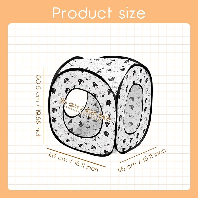 Andiker Cat Tent, 3 Holes Safe and Strong Cute Cats Tunnel Collapsible Easy to Carry Cat House for Indoor Cats Kittens Hiding Playing Training Sleeping (Square Black) - Image 3