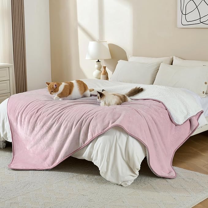Soft Waterproof Blanket for Bed Couch Sofa, Dusty Pink, 60x80 inches | Liquid Pee Proof Pet Blanket for Dog Puppy Cat, Reversible Sherpa Fleece Blanket for Couch Cover, Furniture Protector - Image 4