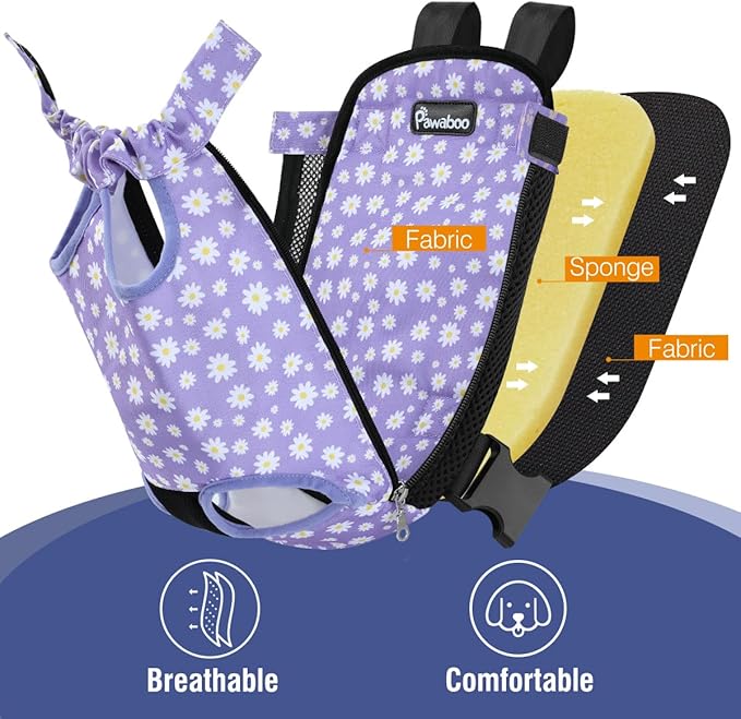 Pawaboo Pet Front Carrier Backpack for Small Medium Dogs | Legs Out Easy-fit,Adjustable Straps,Hands-Free,Soft Padded Support for Travel Hiking Cycling Camping,Black Purple Daisy,S - Image 5