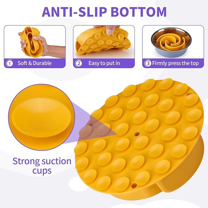 Slow Feeder Dog Bowls Insert, Animire Soft Silicone Slow Eating Dog Food Bowl for Small, Medium and Large Dogs, Compatible with Regular and Elevated Bowls - Image 7