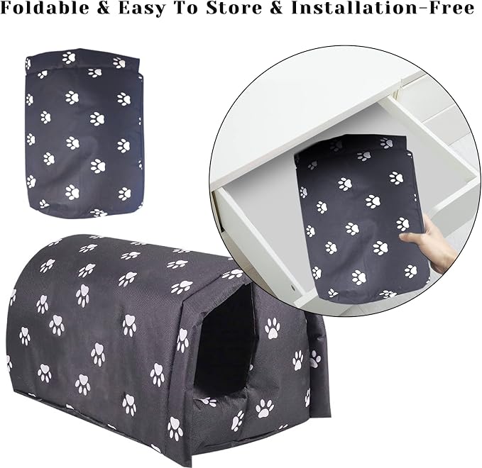 Fhiny Stray Cats Shelter, Waterproof Outdoor Cat House Foldable Warm Pet Cave for Winter Wild Animal Tent Bed Anti-Slip Kitten Cave for Feral Cat Dog Puppy Weatherproof Black - Image 3