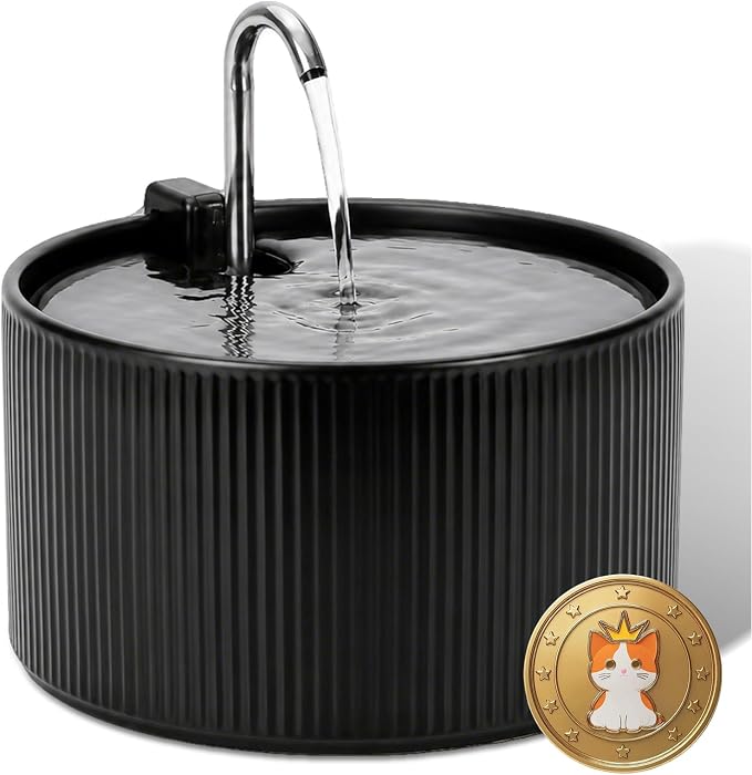2.2L Ceramic Pet Fountain –Porcelain Pet Water Fountain & Little Dog Drinking Bowl– Automatic Cat Water Dispenser （Black） - Image 7