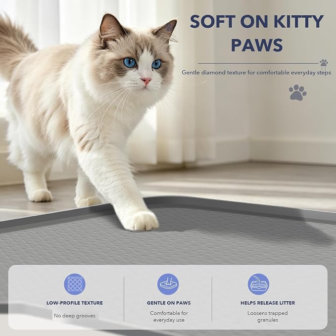Cat Litter Mat, XL 47 x 37 in Extra Large Silicone Litter Box Mat | Gray, Silicone rubber, Water-resistant, Easy pour-out front notch, Raised lip, Grippy backing, Rinses clean - Image 4