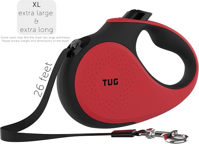 TUG XL Retractable Dog Leash, 26 ft (Extra Large, Red) | 360° Tangle-Free Retraction, 26 ft Tape, Quick Thumb Lock, Anti-Slip Handle, For Dogs Under 110 lbs - Image 2