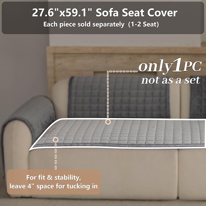 Velvet Washable Couch Cover for Dog,L Shape Sofa Cover for Pets. | 27.6"x59.1",Dark Grey,Sectional Couch Cover,Soft Velvet,Non-Slip,Furniture Protector,quilted - Image 2
