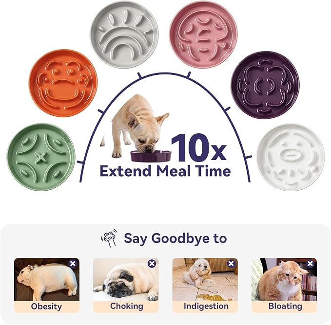 Ceramic Slow Feeder Dog Bowl, 0.8 Cups Anti -Slip Slow Feeding Bowl to Slow Down Eating, 6.3 Inch Dog Food Dish for Small Breeds, Orange - Image 3