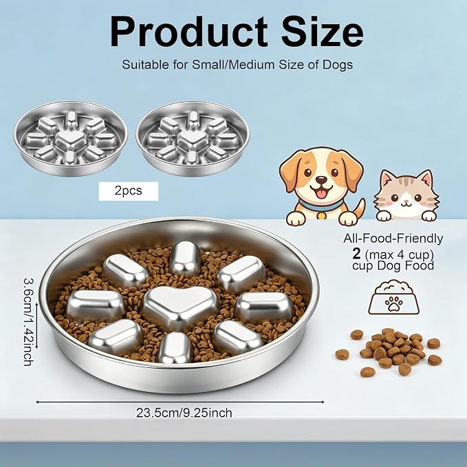 SHENLIU 2Pcs 304 Stainless Steel Slow Feeder Dog Bowl for Medium Large Dogs | 2 Cups Non-Slip Pet Bowl for Fast Eaters, Raised Design for Slow Eating & Digestive Health, Dishwasher Safe - Image 2