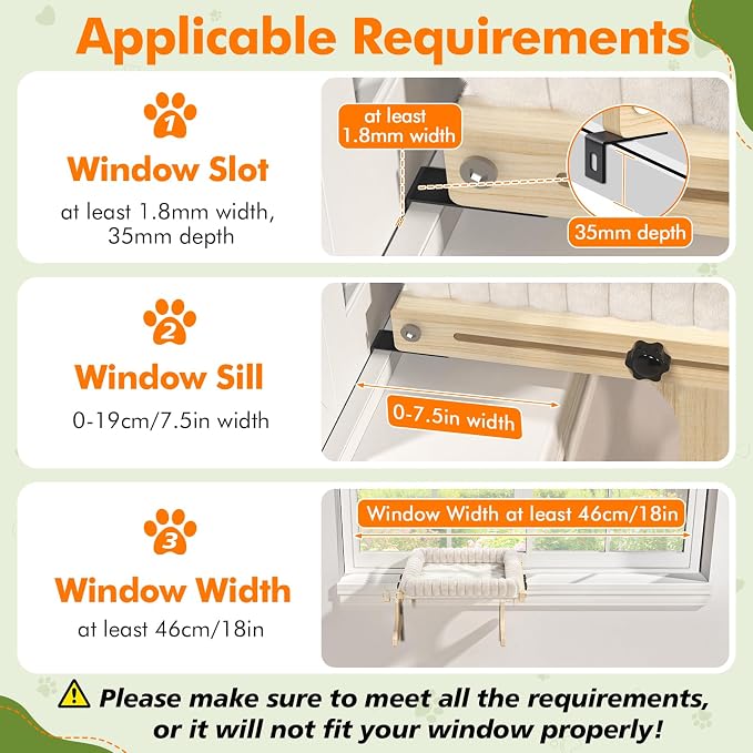 XiaZ Cat Perch for Window Cats Hammock Indoor Bed for Window Adjustable Wooden Frame Bird Watching Sunbathing Space-Saving Single Layer 18 * 16 * 9.4inch (Small Breeds Recommended) - Image 7