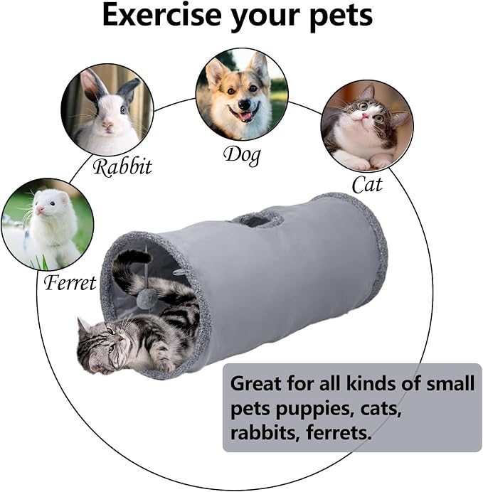 Cat Tunnel, Durable Suede Collapsible Cat Play Tube Toys with Play Ball, Indoor Cat Tunnel for Cat, Puppy, Kitty, Kitten, Rabbit (Small) - Image 5
