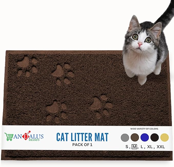 Andalus Medium Cat Litter Mat, Pack of 1 - Waterproof, Non-Slip & Easy to Clean Cat Litter Box Mat for Extra Efficient Pet Litter-Trapping, Brown (23.5” X 15.75”) by AndalusBrand