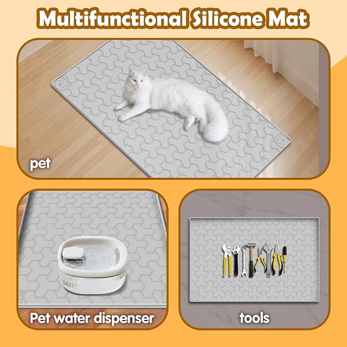 Silicone Cat Litter Mat, Large 34"x22", Foldable and Easy to Clean, Waterproof, Leak-Proof, and Urine-Proof, Protects Floors, Suitable for Indoor Litter Box Mats.(Gray) - Image 6