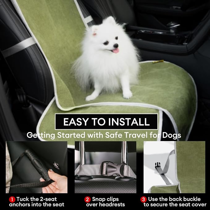 FUNNY FUZZY Dog Car Seat Cover for Front Seat, Dog Seat Cove Waterproof, Scratchproof Non-Slip Car Seat Protector, Universal Fit Most Cars, SUVs, Trucks, Green - Image 4