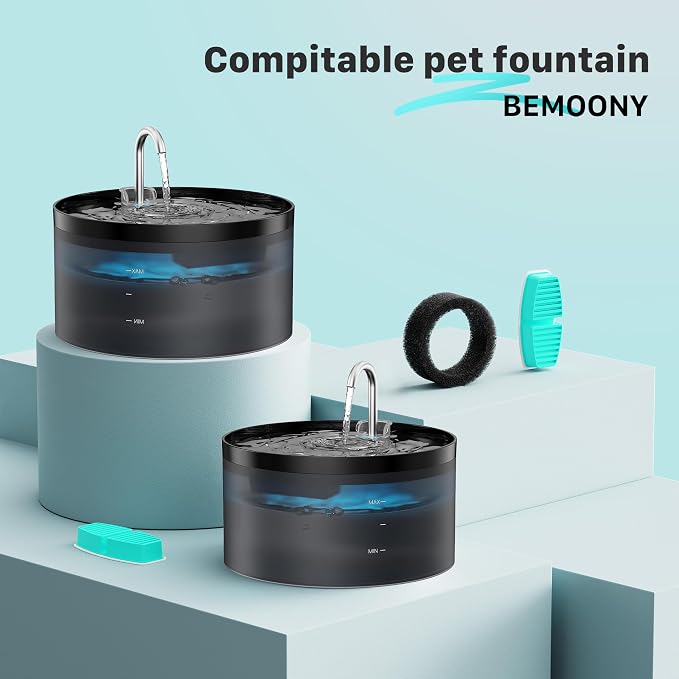 BEMOONY Cat Water Fountain Filters: Pet Water Fountain Replacement Filter | 12 Packs of Cat Fountain Filters (6 Carbon Filters + 6 Sponges) - Multiple Filtration Please replace it every 2-3 weeks - Image 2