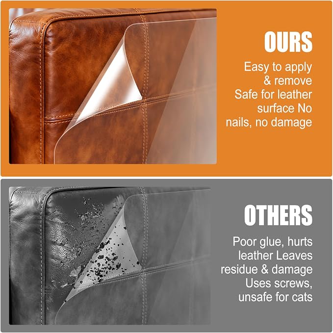 118"×11.8" Cat Scratch Furniture Protector for Leather Couch | No Pins Clear Anti Scratch Tape, Couch Protector from Cat Claws, Furniture Protectors from Cats Scratching, Easy to Remove - Image 5