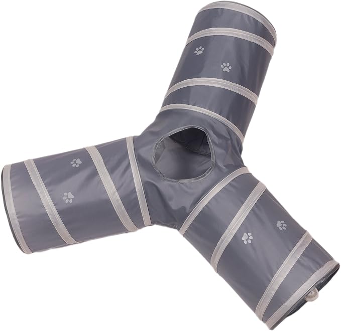 Cat Tunnel - Collapsible 3 Way Play Toy - Tube Fun for Rabbits, Kittens, and Dogs - Grey - Image 3