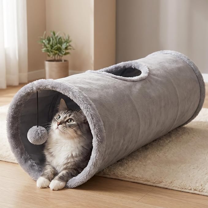 Cat Tunnel, 20" Cat Tube with Play Ball | Long Plush Indoor Cat Toys for Cat, Puppy, Kitty, Kitten, Rabbit (Small) - Image 2