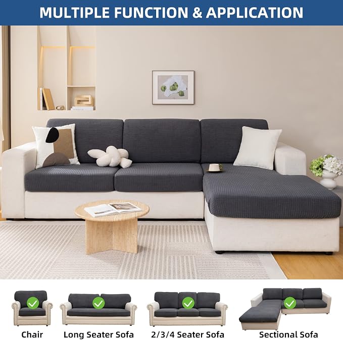 Eismodra Couch Covers for 3 Cushion Couch Sofa Magic Stretch Sofa Slipcover for Dogs Pet L Shape 2 Seat Replacement Furniture Protector,Dark Gray Length 65-78 inches(Only 1 Piece) - Image 2