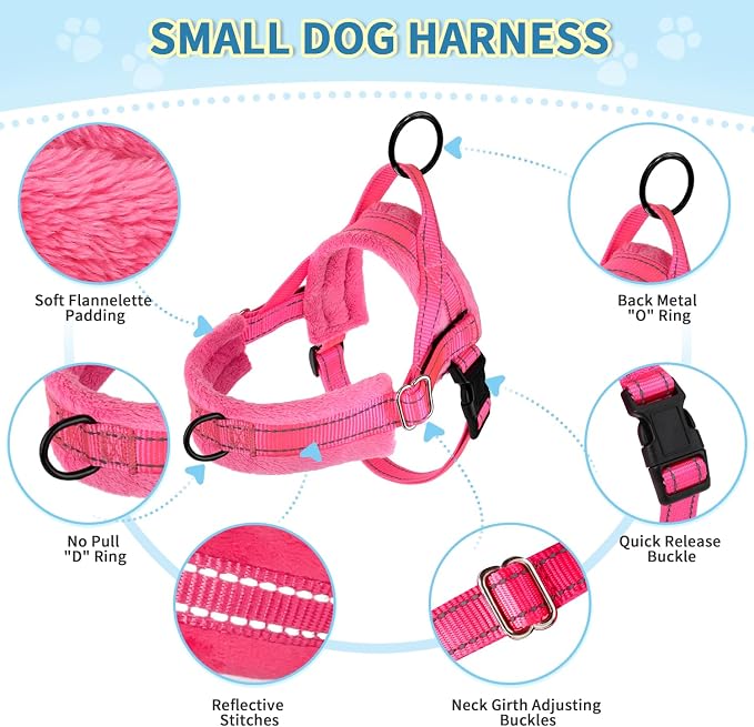 Lukovee Small Dog Harness and Leash Set, No Pull Soft Padded Vest | Both Neck & Chest Adjustable, Reflective, Puppy Harness with 4ft Lightweight Anti-Twist Dog Leash for Small Dogs (Pink, S) - Image 2