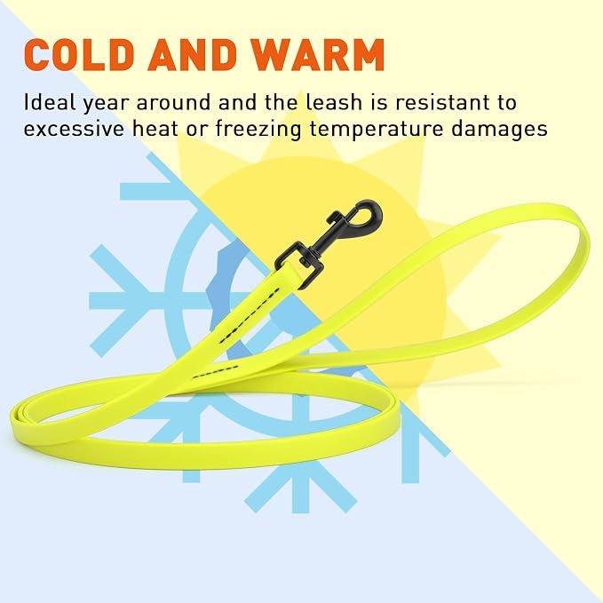Dogline Biothane Waterproof Dog Leash Strong Coated Nylon Webbing with Black Hardware Odor-Proof Easy to Clean High Performance for Small or Large Dogs Made in USA 4 or 6 ft Lead, Safety Yellow - Image 8