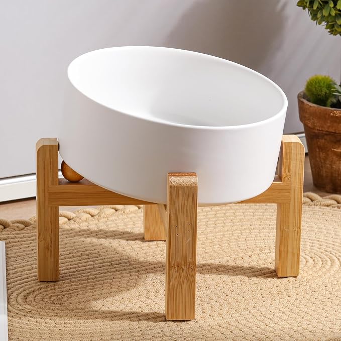 White Elevated/Raised 15°Tilted Anti Slip Ceramic Dog Bowl for Small/Medium Breeds,Slanted Bulldog Big Face Pet Food Water Feeding Dish with Stand for Cats and Dogs (3.6 Cups/28 OZ) - Image 6