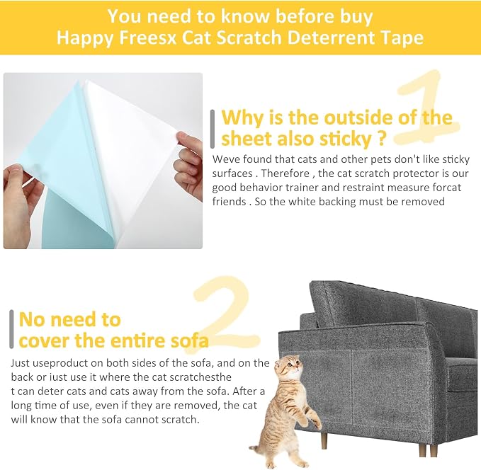 XMZCYMyo Anti Cat Scratch Furniture Protectors, 11PCS Cat Scratch Deterrent Tape, Couch Corner Protectors for Cats, Double Sided Sofa Anti Scratching Sticky Tape - Image 6