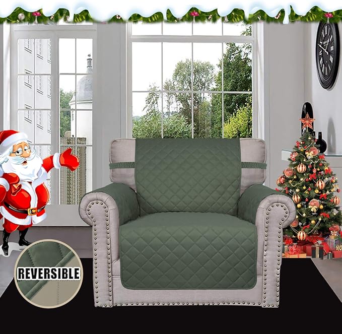 Easy-Going Reversible Couch Cover, Small Chair, Greyish Green/Beige | Machine Washable Slipcover For Dogs, Water Resistant Furniture Mat For Living Room, Non-Slip Sofa Cover, Pet Friendly - Image 2