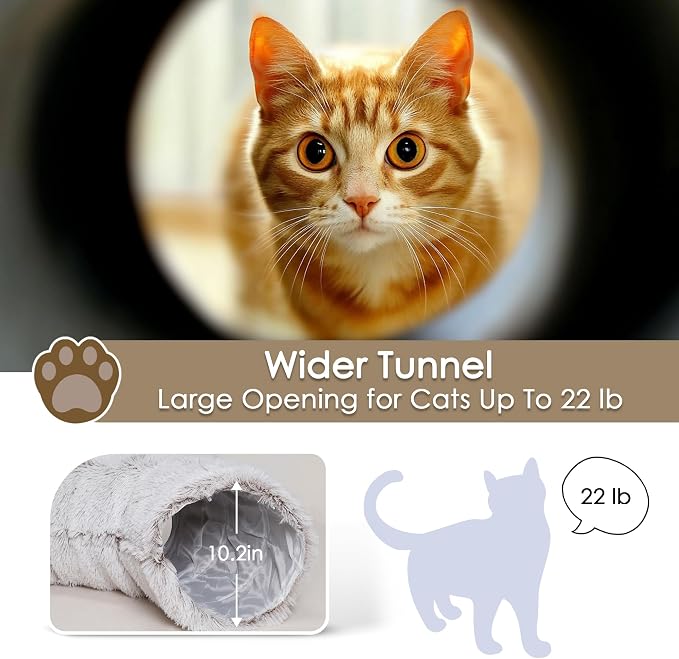 Peekaboo Cat Cave with Washable Mat, Collapsible Cat Play Tunnel for Kittens & Small Pets, Plush Cat Donut Bed Tunnel, Brown - Image 5