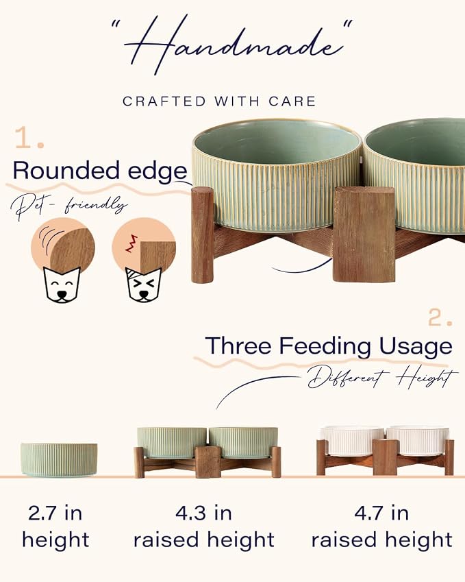 Getstar Ceramic Dog Bowls Set with Acacia Wood Stand, 3.5 Cups Pet Bowls Set of 2 for Medium Dogs, Cute Dog Food Bowl, Cat Bowls - Image 4