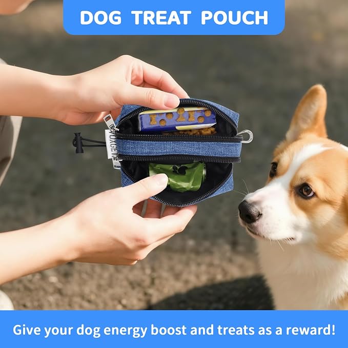 Dog Poop Bag Holder with Treat Pouch, 2 Zipper Pockets & Leash Clip | Waste Bag Dispenser with 1 Roll Poop Bags, Quick Access Treat Storage, Hands-Free Design for Dog Walking, Training & Travel - Image 6
