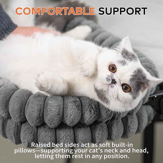 CHEERPALS Cloud Cat Bed Desk Mounted Hammock for Indoor Cats Perch Foldable | Reversible Mesh Warm Plush Mat, 90° Space Saving, Machine Washable Support Pet Bed for Kitty and Puppy(Grey, Medium) - Image 7
