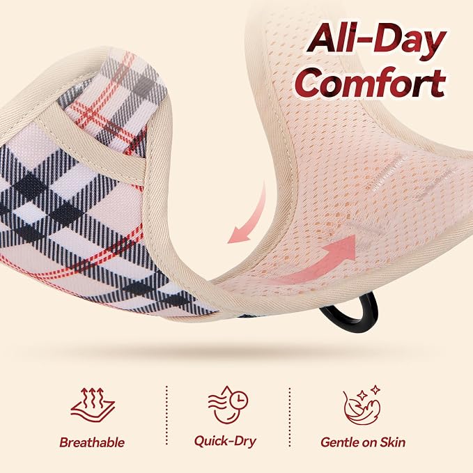 PoyPet Plaid Dog Harness Large, No Pull Vest with Front Clip & Neck Buckle | Padded Handle, Reflective, No Choke, Lockable, 2 Leash Rings, Full Adjustable, for Training Walking, XL, Checkered Beige - Image 7