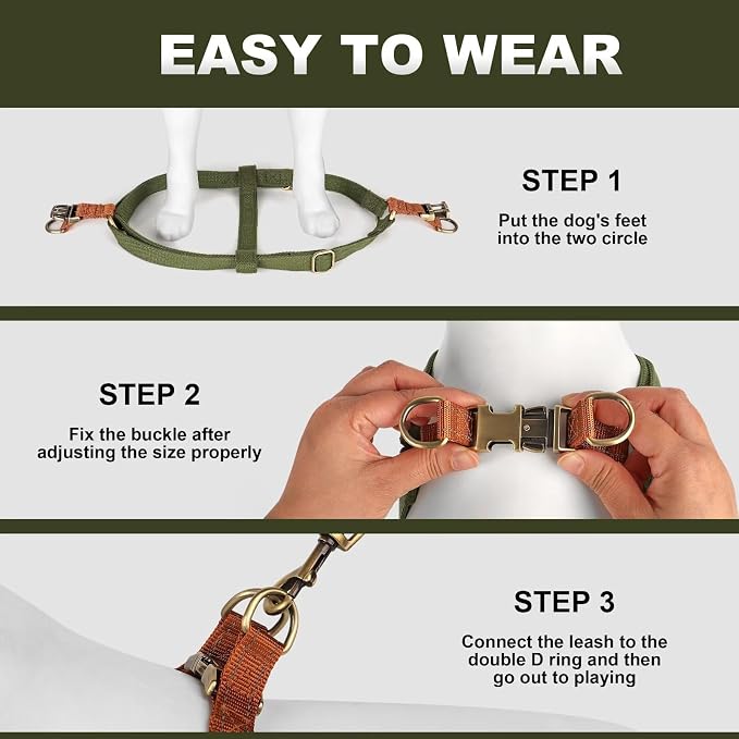 Step in Dog Harnes for Medium Dogs, Green, M, Chest 19-28" | Freedom Nylon Dog Halter Vests with Metal Buckles, Easy On and Off, Adjustable Straps, Escape-Proof, Easy Walking Training - Image 4