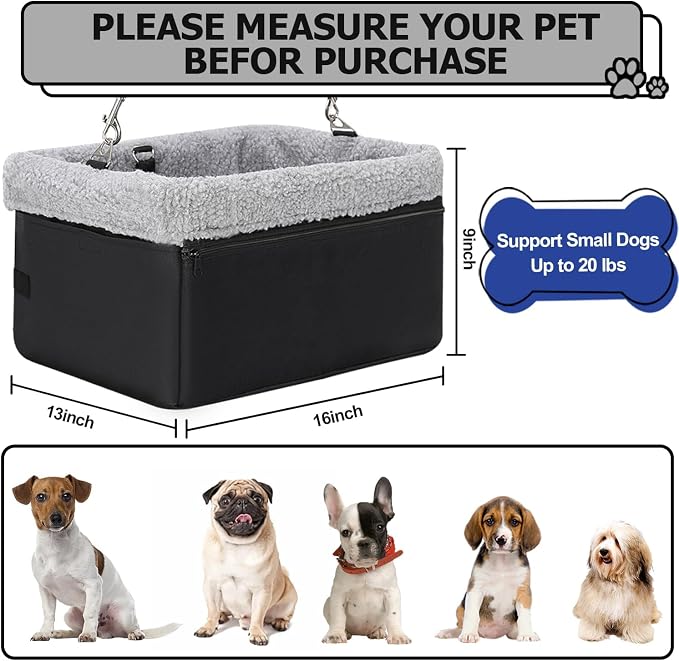Dog Car Seat for Small Pets Under 20lbs, Booster Seat with Metal Frame, Double-Layer Oxford Fabric, Safety Leash for Dogs and Cats - Image 2