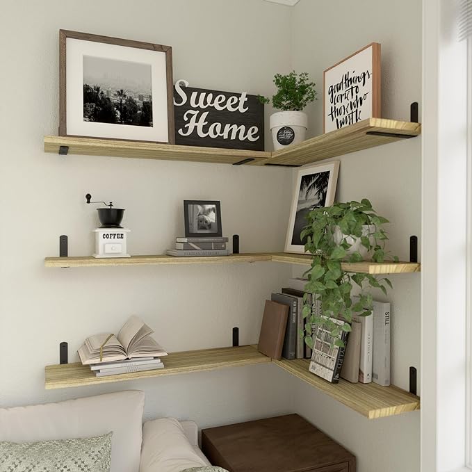 Wood Floating Shelves Set of 6, 24 inch Long Floating Shelves for Wall Decor, Farmhouse Shelf for Bedroom, Bathroom Storage Shelves, Book Shelves for Living Room - Rustic Brown - Image 5