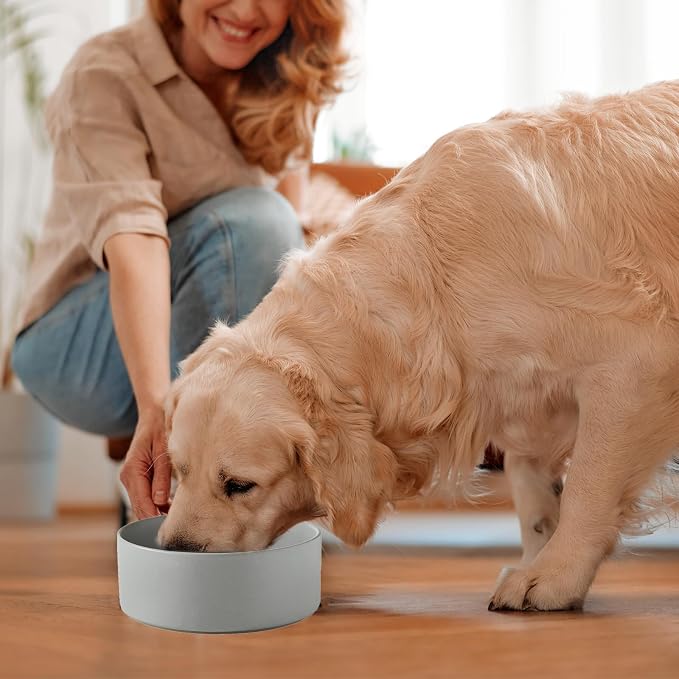 Ceramic Set of 2 Dog Bowls - Classic Dogs Food & Water Bowl for Small and Medium Breed, Heavy-Duty Non-Slip Dog Dishes, Food Grade Pet Bowl, Dishwasher & Microwave Safe (6'', 2 * 30OZ, Grey) - Image 6