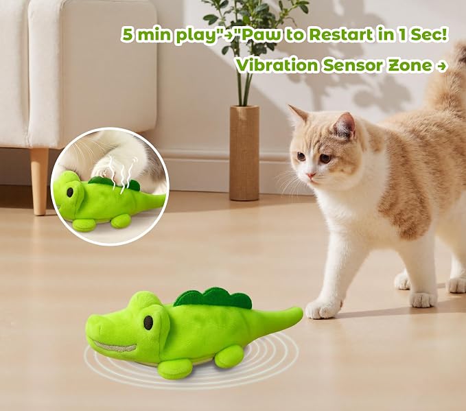 Interactive Cat Toys for Indoor Cats – Auto Moving Alligator with 360° Random Movement & Tail Wagging, Rechargeable Cat Exercise Toy with Catnip, Self-Play Fun for Bored Adult Cats-Green - Image 3