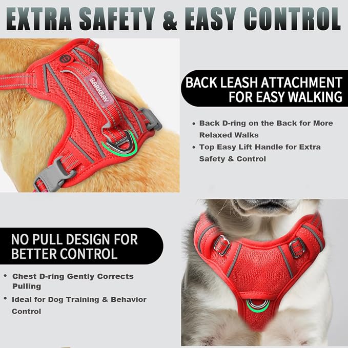 BARKBAY No Pull Dog Harness Large Reflective Dog Harness with Front Clip and Easy Control Handle for Walking Training Running with ID tag Pocket(Red,XS) - Image 3