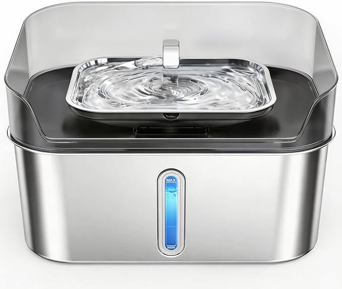 No Spill Dog Water Fountain Stainless Steel, Large 8L/2.1Gal Ultra Quiet | Pet Water Fountain for Cats Dogs Indoor, Automatic Dog Water Bowl Dispenser by SHARLOVY