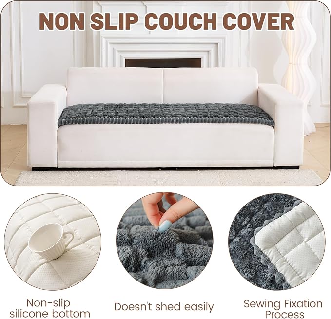 Couch Cover for Dogs Washable, Non Slip Soft Cozy Grey | Pet Friendly, Fuzzy Durable Plush Thick Slipcovers for 3 Cushion Sofa Cover Protector Mat Bed Furniture Couches 27.6"x82.7" - Image 4