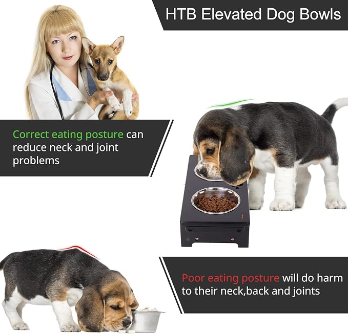 HTB Elevated Dog Bowl Stand with 2 Stainless Steel Bowls-4" H Small Black | Raised Dog Bowl Stand, 4"tall, 21 Oz Bowls, for Small Sized Dogs, Pet-safe, Solid Bamboo - Image 6