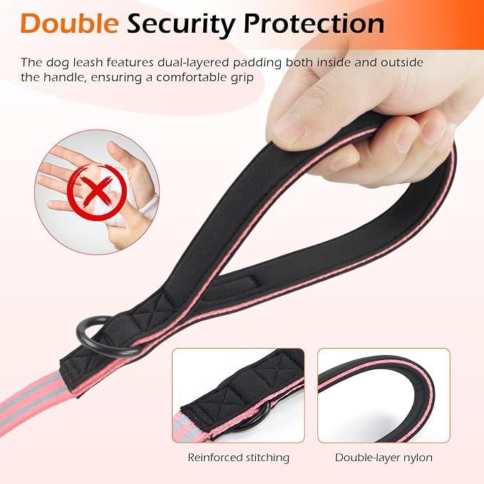 Reflective Double Handle Dog Leash for Large Medium Small Dogs (PG, S) | Heavy Duty, Adjustable with Soft Padded Handles, Traffic Control for Training, Walking, Running - Image 3