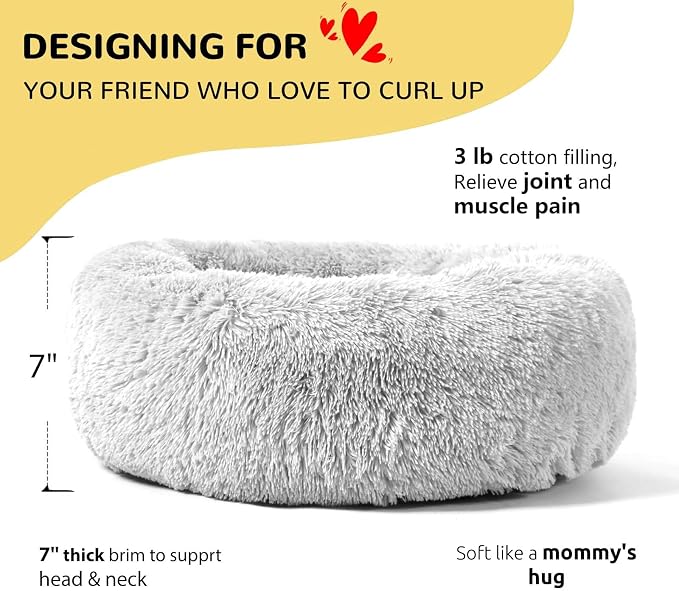 HACHIKITTY Calming Donut Cuddler Dog Bed, Round Fluffy Pet Bed for Large Dogs,Washable, Large, Gray, 30'' - Image 2