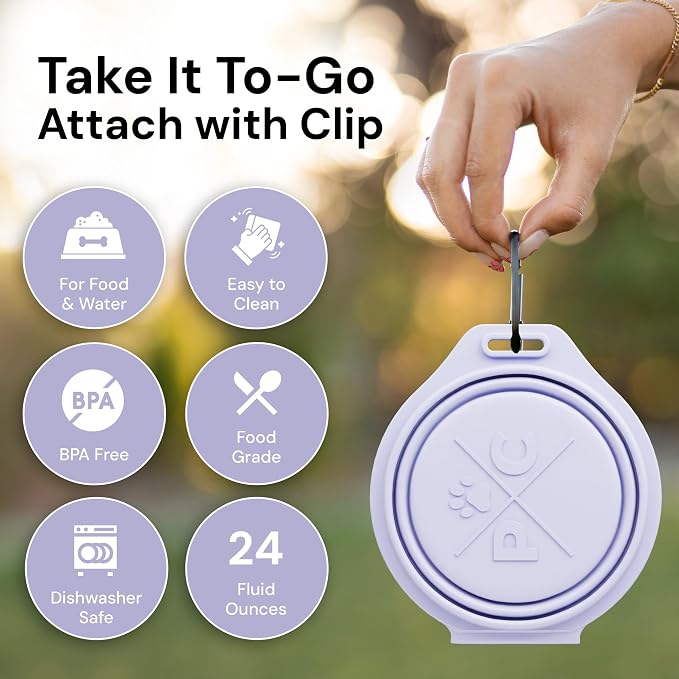 Pup Culture Dual Collapsible Dog Bowls | Silicone Travel Water Bowl for Dogs | Food Grade, No Plastic Rim, Portable Dog Bowl for Food and Water-Easy to Clean | BPA Free and Safe for Your Pup-Lavender - Image 4