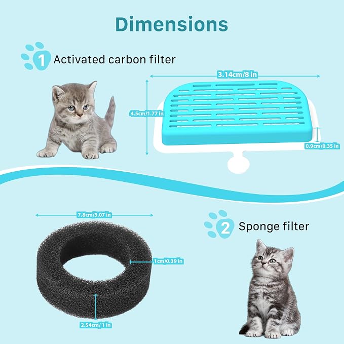 GIOTOHUN Cat Water Fountain Filter: 24 Filters - 12 Pieces Filters + 12 Pieces Sponges for Cat Fountain - Pet Water Fountain Filter Replacement for Pet Dispenser H1 (67oz/2L) - Image 7