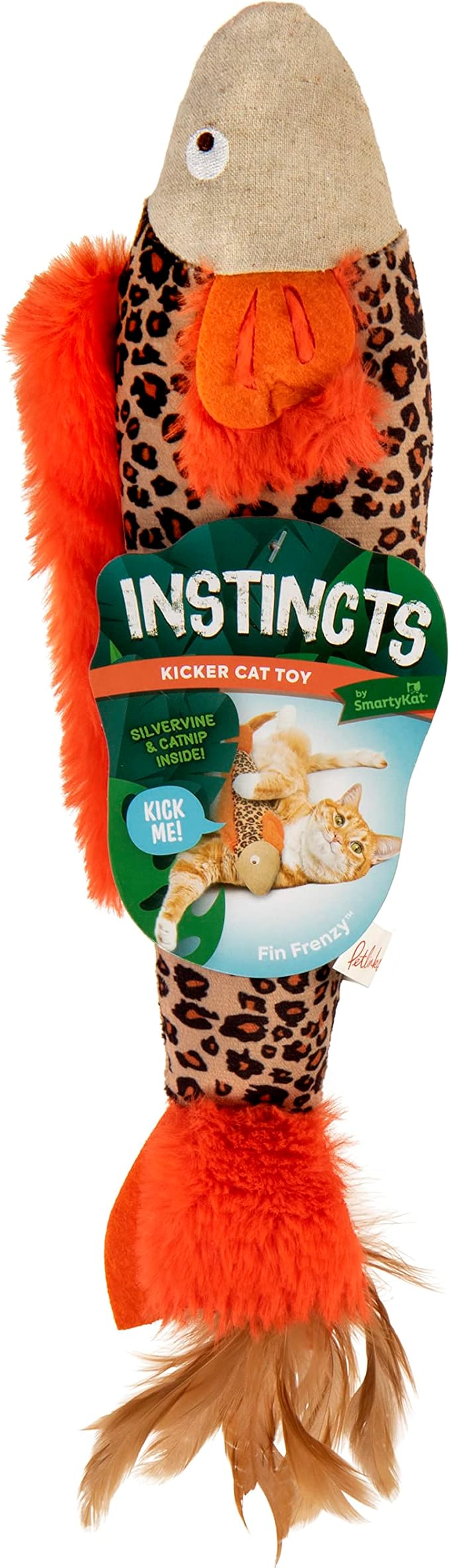 SmartyKat Instincts HappyNip Fin Frenzy Fish Kicker Crinkle Plush Cat Toy, Contains Catnip & Silvervine - Orange/Beige, One Size - Image 2