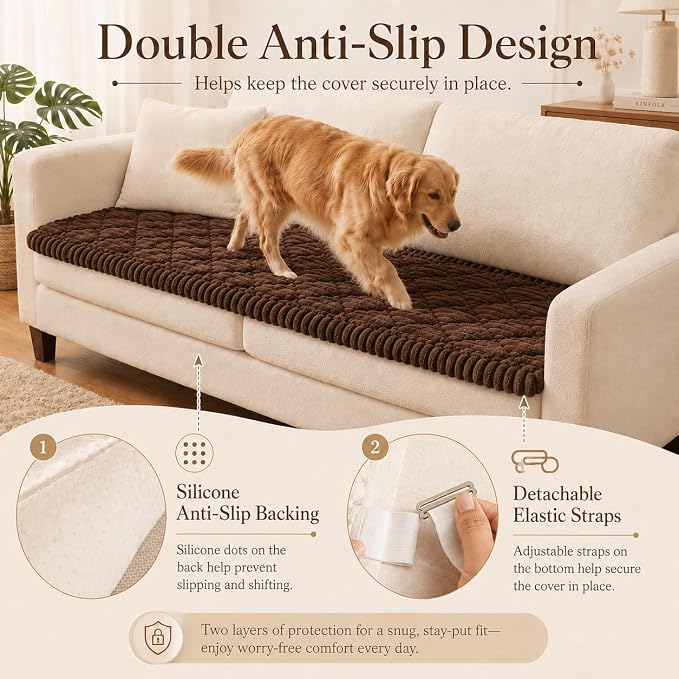 NILUOH Couch Cover for Dogs Washable, Non-Slip Sofa Protector 27.6"x70.9" | Dog Couch Cover, Soft Quilted Flannel, Scratch & Stain Resistant, Machine Washable, Suitable for Leather & Fabric Couch - Image 4