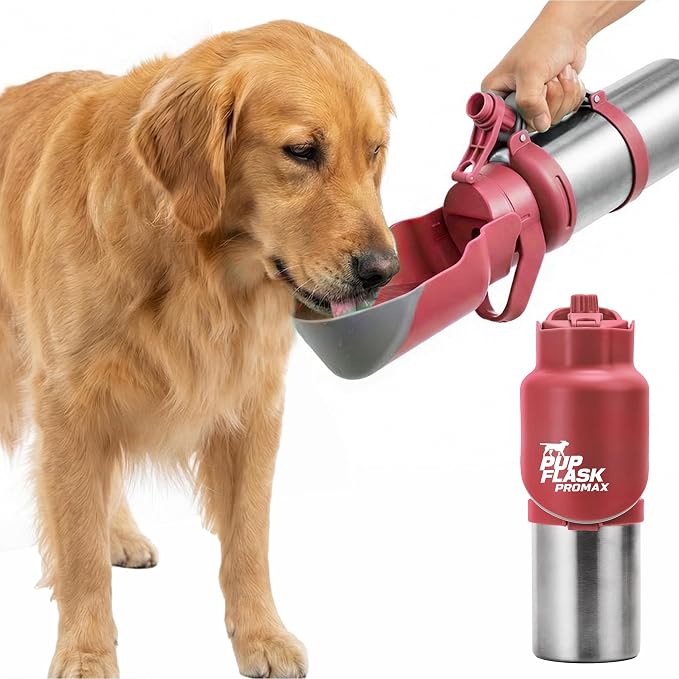 PupFlask Pro Portable Insulated Dog Water Bottle, Stainless Steel Bowl | 30 or 50 oz Leak-Proof Thermos Dispenser Keeps Water Cold 24+ Hours, Built-In Flip Cup for Walking, Hiking and Travel by TuffPupper