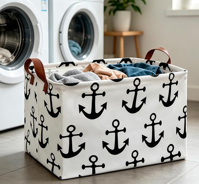 CLOCOR Rectangular Storage Basket,Collapsible Storage Bin,Gift Baskets(Anchor) - Image 5